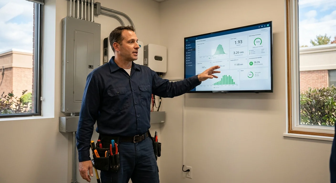 Solar monitoring display showing production data after commercial system activation